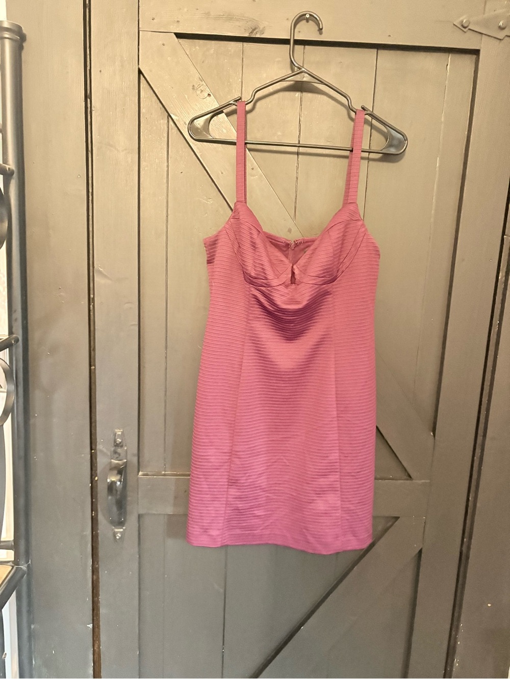 BCBG Burgundy Slip Dress with Ruched Bust and Spaghetti Straps